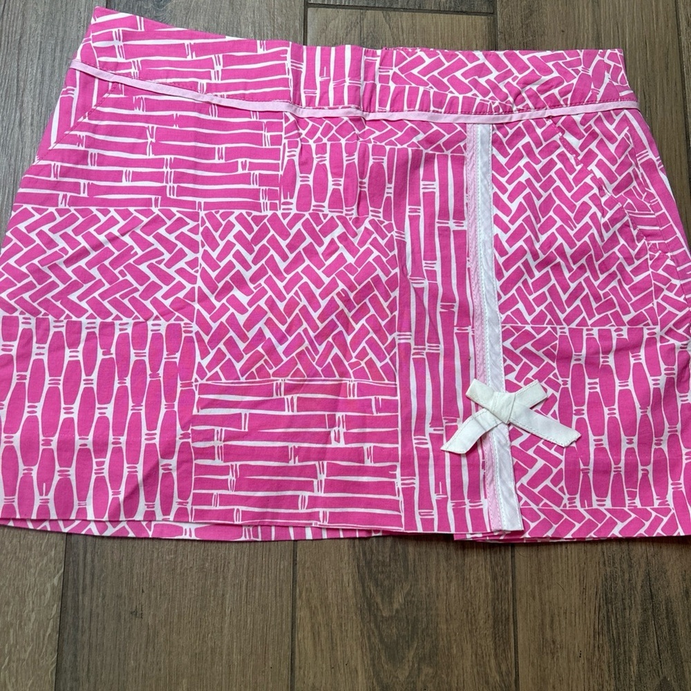 Lilly Pulitzer Skort Size 6 Pink And White Tisket A Tasket Patchwork Bow Preppy